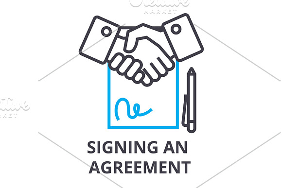 Signing An Agreement Thin Line Icon Sign Symbol Illustation Linear Concept Vector