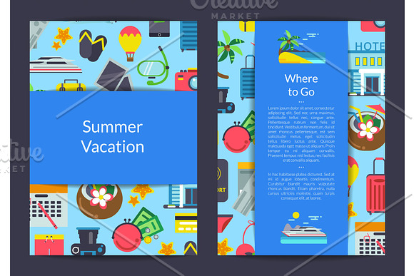 Vector Flat Travel Elements Card Flyer Or Brochure Template For Travel Agency