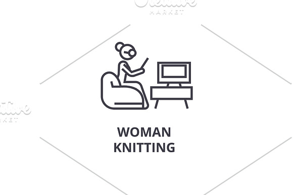Woman Knitting Thin Line Icon Sign Symbol Illustation Linear Concept Vector