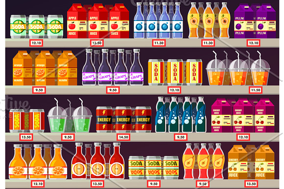 Supermarket Or Shop Showcase Or Stall With Drinks