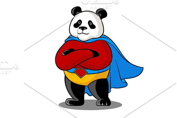 Panda Superhero Pop Art Vector Illustration