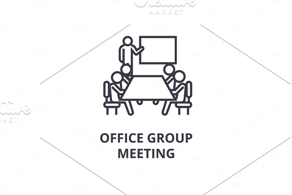 Office Group Meeting Thin Line Icon Sign Symbol Illustation Linear Concept Vector