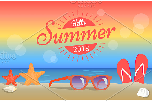 Hello Summer 2018 Poster Red Sunglasses On Beach