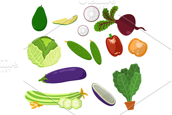 Avocado And Beetroot Set Vector Illustration