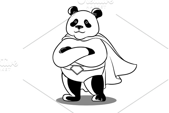 Panda Superhero Coloring Vector Illustration