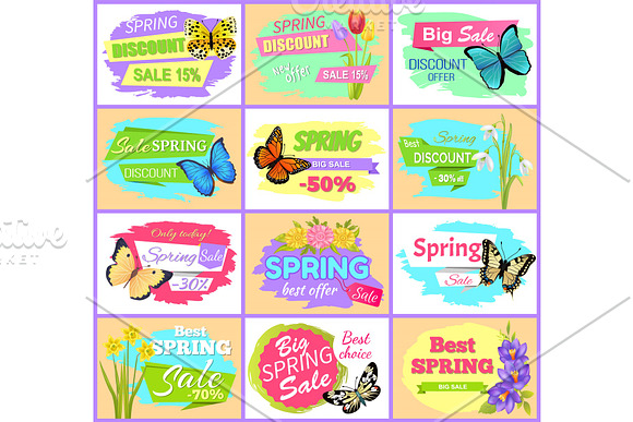Spring Sale Set Posters Butterflies And Flowers