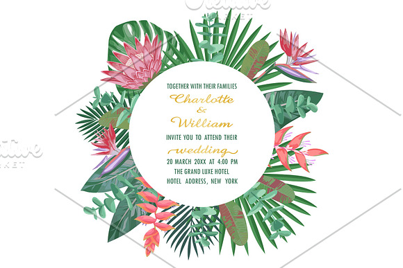 Tropical Wedding Invitation With Round Frame