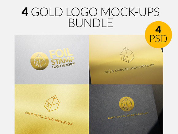 4 Gold Logo Mock-Ups Bundle