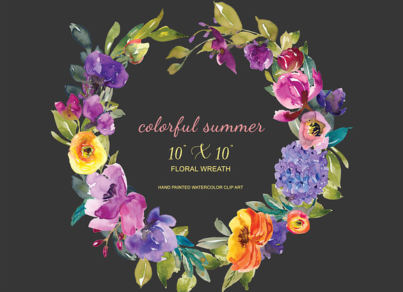 Watercolor Colorful Flowers Wreath