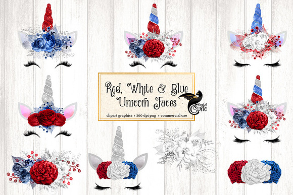 Red White And Blue Unicorn Faces