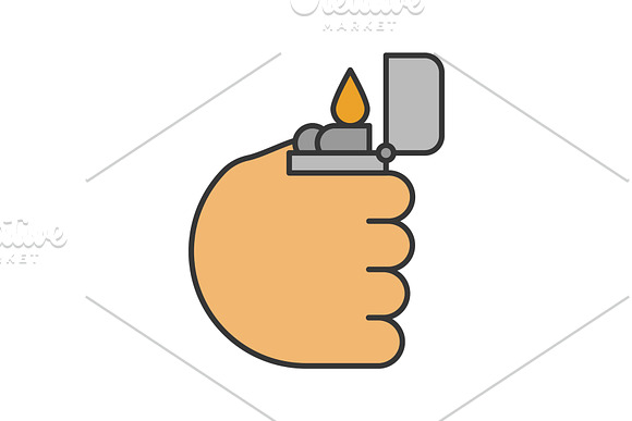 Hand Holding Flip Lighter Color Icon