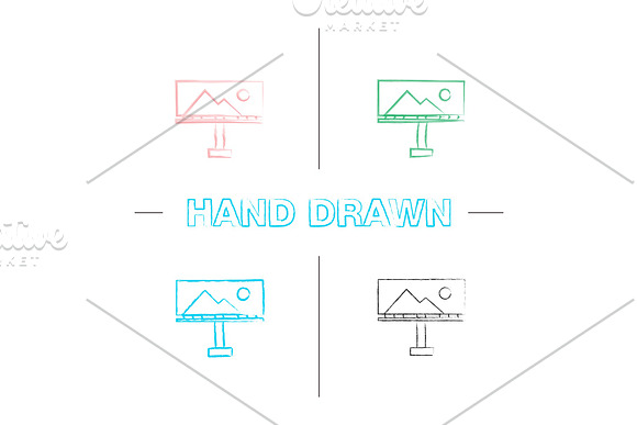 Billboard Mockup Hand Drawn Icons Set