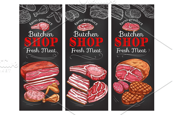 Meat And Sausage Chalkboard Banner Of Buncher Shop