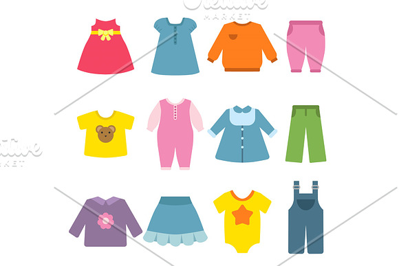 Clothes For Childrens Vector Flat Illustrations