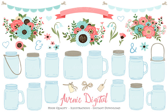 Coral And Turquoise Mason Jar