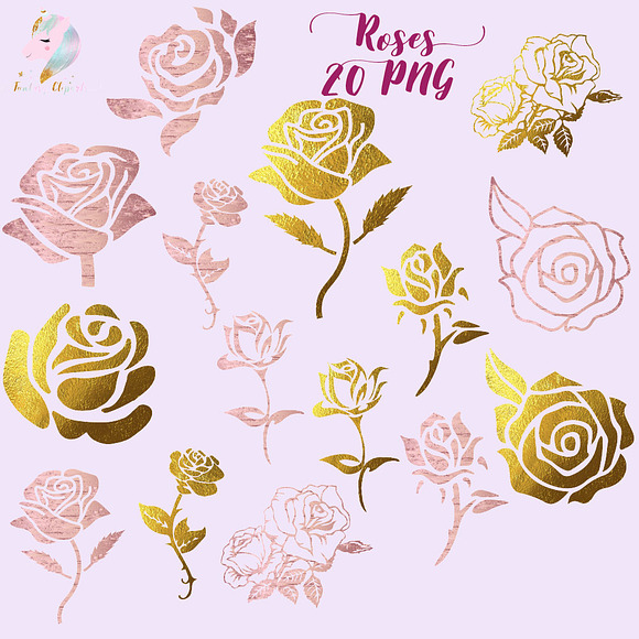 Gold Foil Roses Silhouettes Clipart