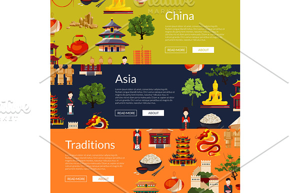 Vector Flat Style China Elements And Sights