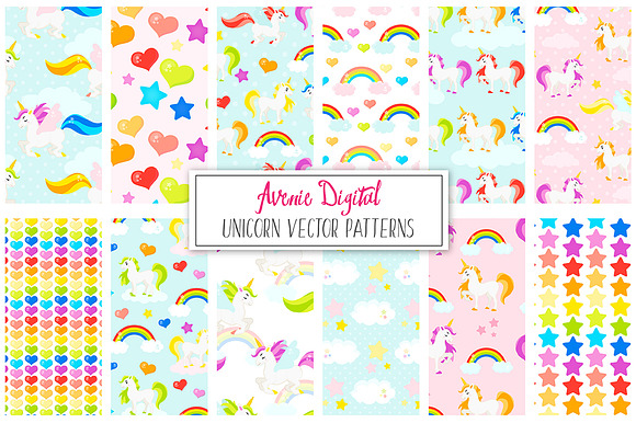 Rainbow Unicorn Seamless Patterns