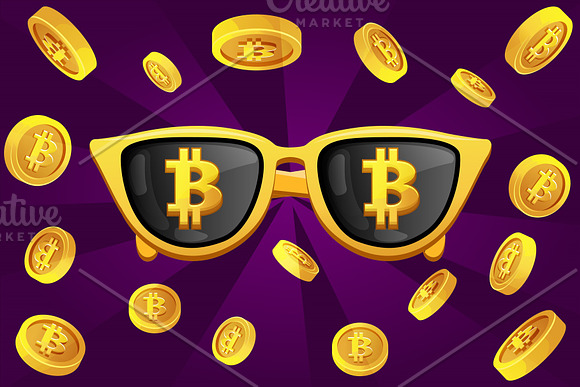 Gold Glasses With The Symbol Bitcoin And Cryptocurrency Coin