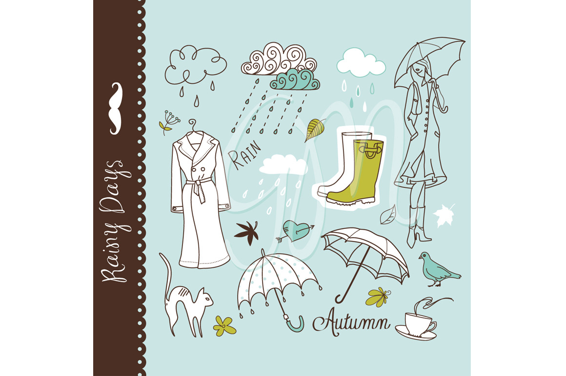 Rainy Day Clip Art Umbrella Doodles Illustrations Creative Market
