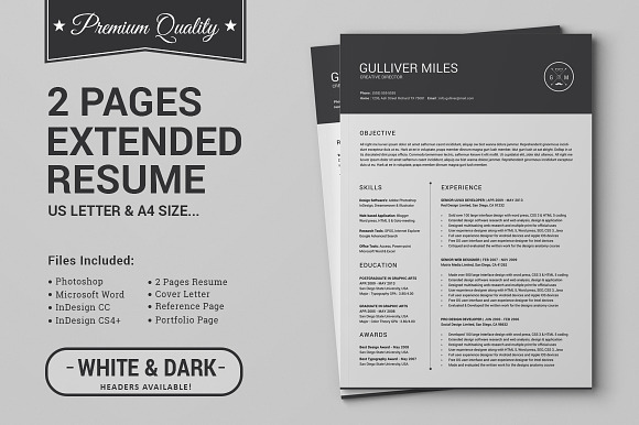 2 Pages Resume Cv Extended Pack Resume Templates Creative Market