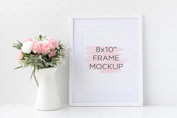 Download White Frame Mockup, Floral, 8x10