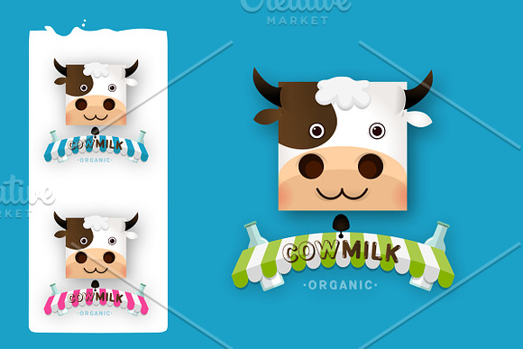 Set Of Cow Milk Farm Logo Design
