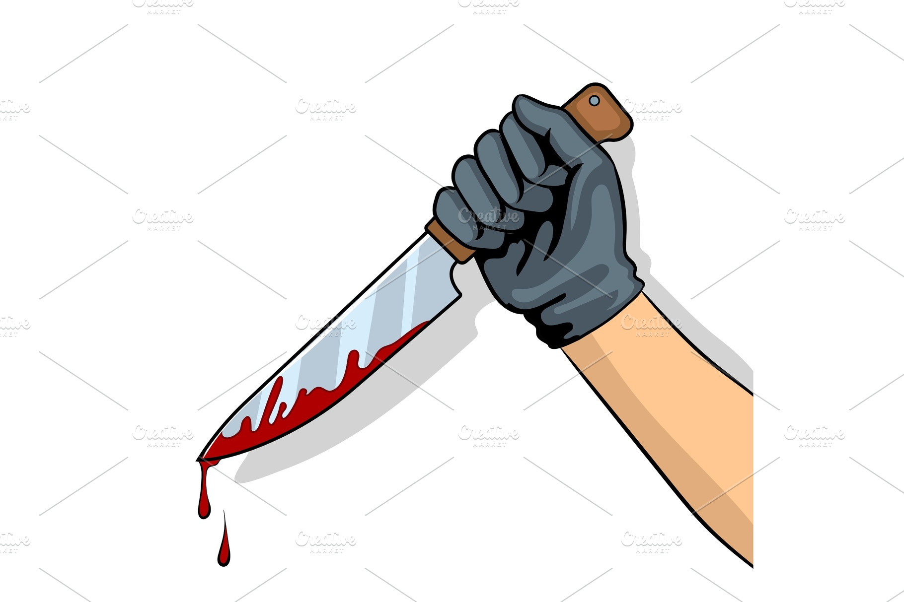 Bloody knife in hand pop art vector illustration