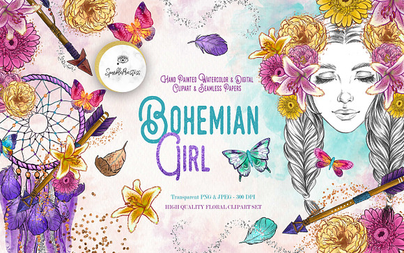 Bohemian Girl Digital Clipart Set