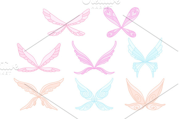Vector Collection Of Pink Blue And Purple Fairy S Magic Wings Decorative Elements For Children S Book Postcard Print Design Colorful Flat Vector Icons