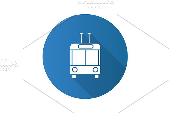 Trolleybus In Front View Flat Design Long Shadow Glyph Icon