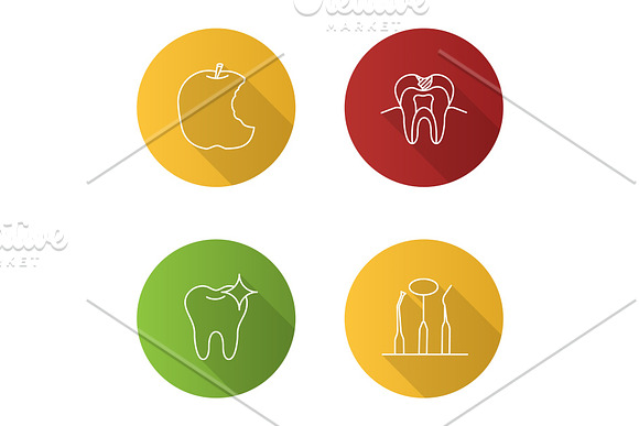 Dentistry Flat Linear Long Shadow Icons Set