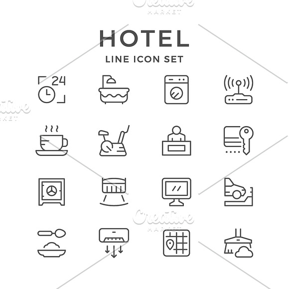 Set Line Icons Of Hotel