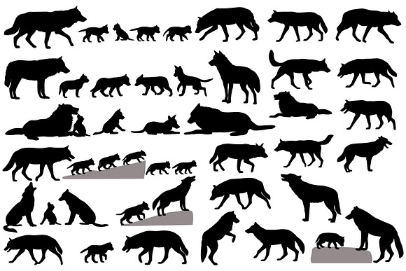 Silhouettes Of Wolves And Wolf-cubs