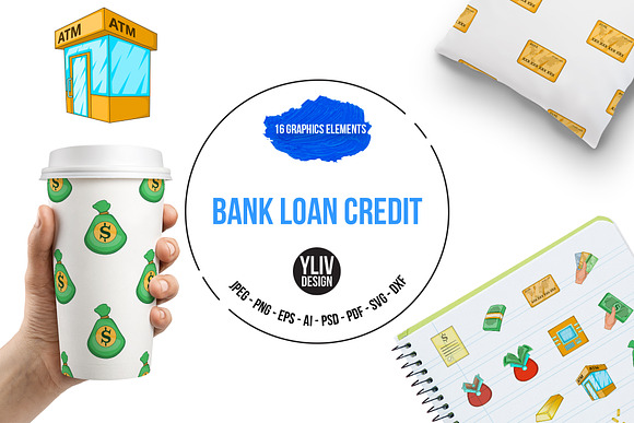 Bank Loan Credit Icons Set Cartoon