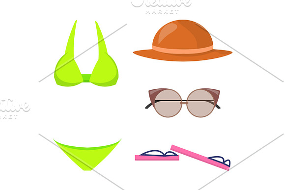 Swimming Suit And Items Set Vector Illustration