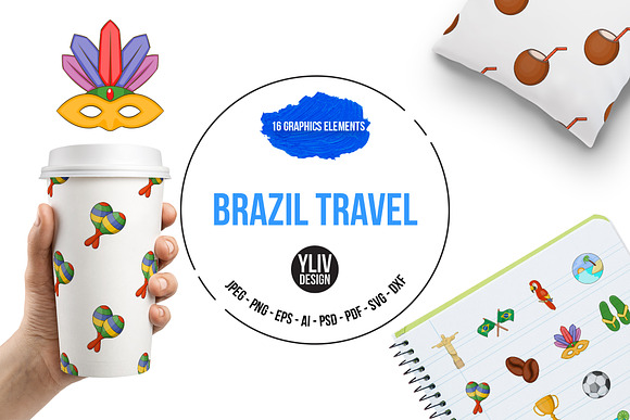 Brazil Travel Icons Set Cartoon