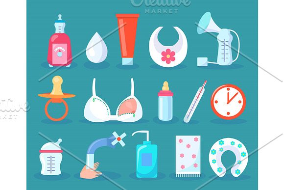 Children Care Collection Items Vector Illustration