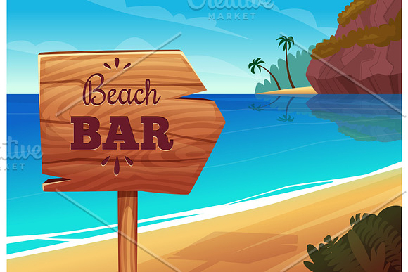 Summer Background With Wooden Signboard On The Beach