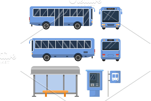 Illustration Of Bus Stop And Various Views Of Buses