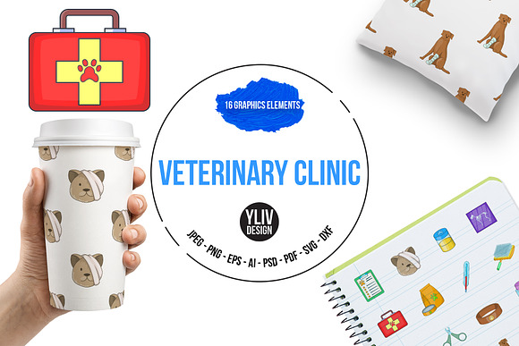 Veterinary Clinic Icons Set Cartoon
