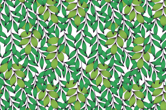 Green Stripe Leaves On White Pattern