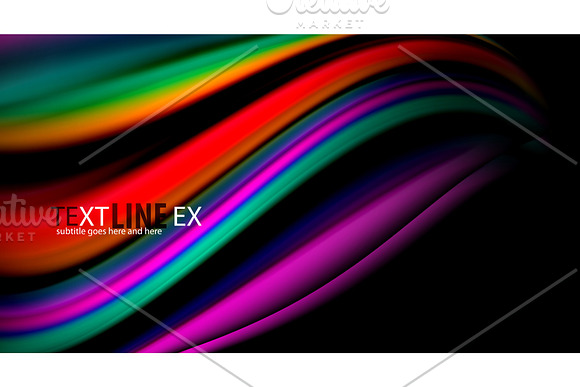 Fluid Rainbow Colors On Black Background Vector Wave Lines And Swirls