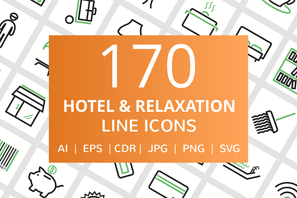 170 Hotel Relaxation Line Icons
