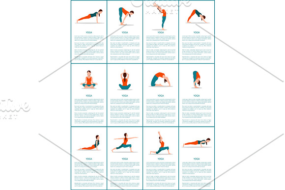 Yoga Set Of Different Positions Colorful Poster