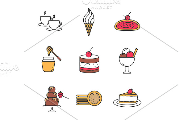 Confectionery Color Icons Set