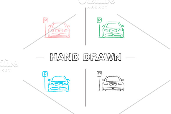 Parking Zone Hand Drawn Icons Set