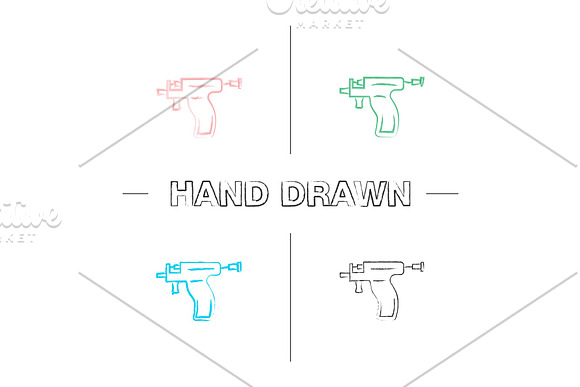 Piercing Gun Hand Drawn Icons Set