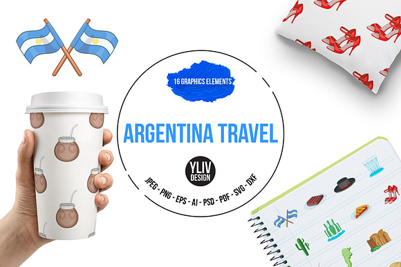 Argentina Travel Icons Set Cartoon