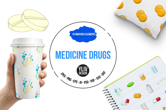 Medicine Drugs Icons Set Cartoon